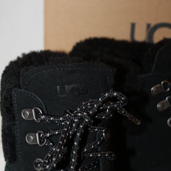 NIB UGG WOMEN'S ROMELY HERITAGE LACE UP SUEDE SHEARLING LINED BOOTS BLACK - Picture 3 of 8